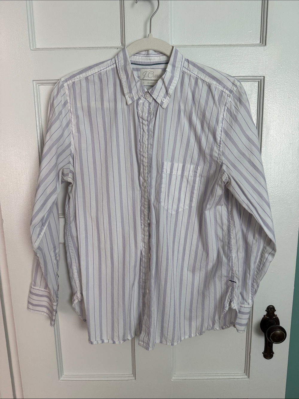 J. Crew women’s Button-Down Stripe Shirt in Light Blue & White